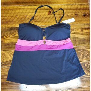 Cole of California Women's Twist Front Bandeau Tankini, Large removable strap